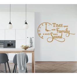 Sticker mural Horloge Family - 57x110 cm - Marron Orange