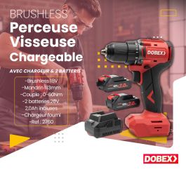 DOBEX PERCEUSE VISSEUSE 2 BATTERIE 20V 2.0AH 13MM