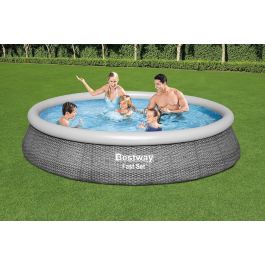 Piscine Fast Set motif rotin gris ronde D 396 x 84 cm + pompe