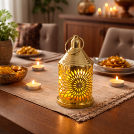 Lanterne décorative Ramadan - LED - Dorée 