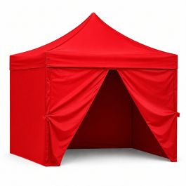 Tente Tonnelle Pliable Imperméable 3 x 3 m avec Fermeture Complète - Rouge