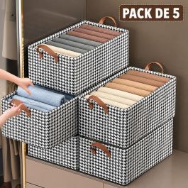 Pack de 5 Paniers de Rangement Pliables Noir et Blanc 47 × 28 × 19 cm – Tissu Oxford