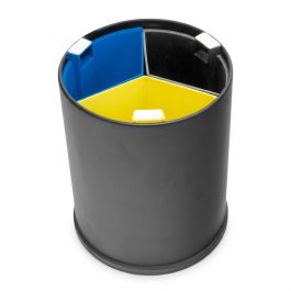 Corbeille de tri - 3 bacs colorés - Noire - 13 L