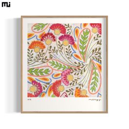 Jacobean Flowers Tableau Mural Cadre Naturel 50x55 cm By Mary.j.