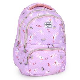Sac à dos en tissu - Violet clair à motifs - 3 compartiments - 46 x 34 x 20 cm