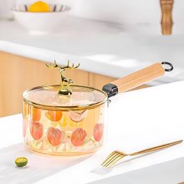 Casserole en Verre avec Couvercle Doré Floral