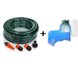 Kit tuyau d'arrosage complet - 25 M - Vert - Dim 15mm avec support bleu