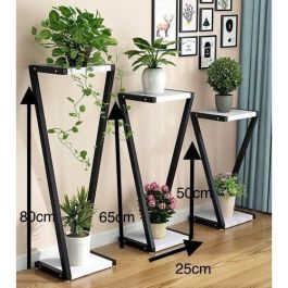 3 Supports pour pot de fleurs - Acier - noir et Blanc - H(80,65,50)PxL(25x25)cm