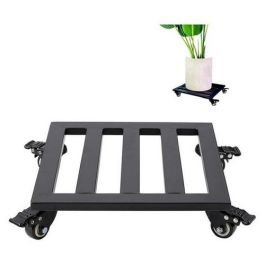 Support pot de plantes à roulettes en Métal- Noir - 25cm x 25cm x 15cm