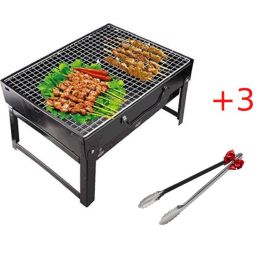 Barbecue en Acier Noir Portable + 3 pinces acier inoxydable gratuit
