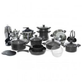 Batterie de cuisine OMS 38 pièces – Finition granite – Noir élégant