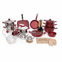 Batteries de cuisine ALMAZ - Granite - 38 Pièces - Rouge Bordeaux