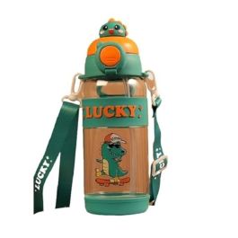 Bouteille d’eau 500 ml – Enfants – Avec sangle et paille - ‎Vert mer