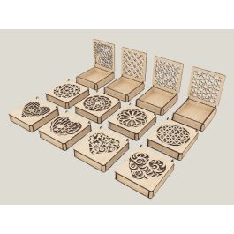 12 Boîtes cadeaux en bois à motifs variés