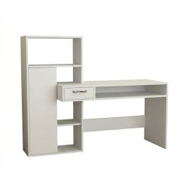 Bureau moderne blanc - MDF stratifié - 150x140x60 cm - 5 niches