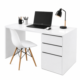 Bureau brillant - mdf stratifié - 120x55x75 cm - blanc