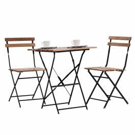 ENSEMBLE Valetta acier et bois: 2 CHAISES + 1 TABLE 60/60CM