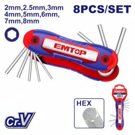 Clés hexa à bille EMTOP - EHKY4082 - 8 pcs
