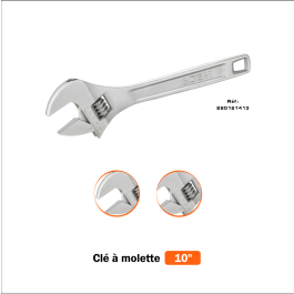 Clé à molette Pro 10" 250 mm chromée 280121413 - ACEM