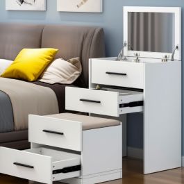 Coiffeuse avec pouf et tiroir - 50x90x40 cm - Blanc