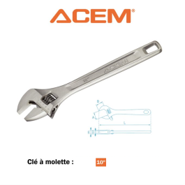 Clé à molette Pro 10" 250 mm chromée 280121413 - ACEM