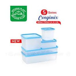 Lot de 5 boites de conservation - cogemix - transparents cv bleu