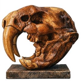 Crâne Smilodon sculpté - Bois & résine - Artisanat