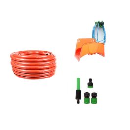 Kit tuyau d'arrosage complet + Support mural - 25 M - Rouge