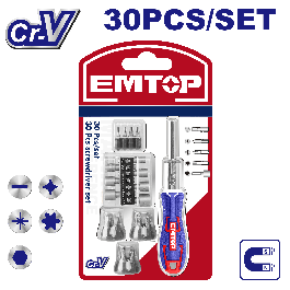Jeu de 30 tournevis cliquet EMTOP EBST03006