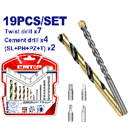 Jeu de 19p forets + embouts EMTOP ECBDB1901