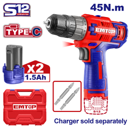 Visseuse 45nm type-c 12v +2b 1.5ah EMTOP ECDL12620