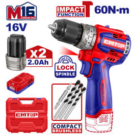 Perceuse a perc brush 16v 60nm+ac EMTOP ECIDL16682