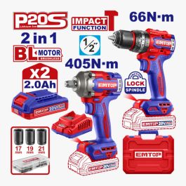 Kit Perceuse + Clé À Choc Emtop - ECKL20286 - 405 2B2