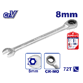 Clé mixte a cliquet t fixe 8mm EMTOP ECSPAR081