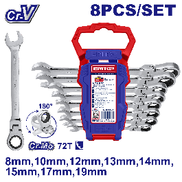 Jeu 8 clés a cliquet flexible 8-19 EMTOP ECSS10803