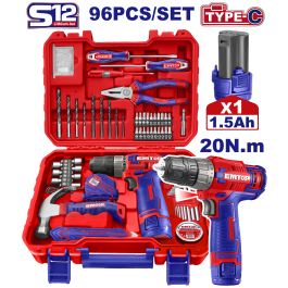 Valise d'outils+visseuce 12v 96p EMTOP EEDK09601