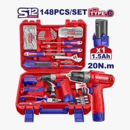 Valise D'Outils+Visseuse Emtop - EEDK14801 - 12V - 148P