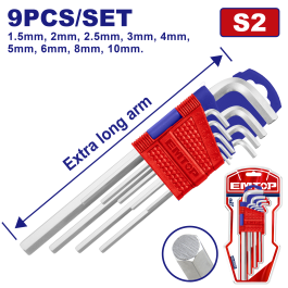 Jeu 9 cle hex t1.5-t10 extra long EMTOP EHKY1092
