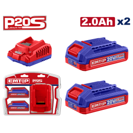 Lot de 2 batteries 2ah+chargeur EMTOP ELBCPK1222