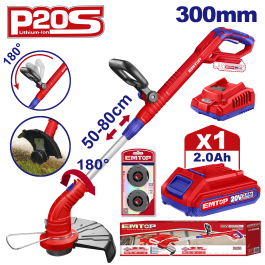 Debrousailleuse 20v 300mm + bat 2ah EMTOP ELGT203011