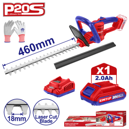 Taille-haie 20v+bat 460mm+gant EMTOP ELHT204611