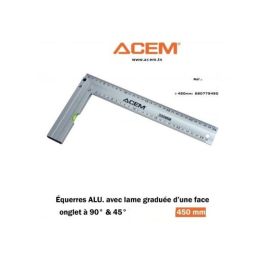Equerre Graduée d'une face onglet ACEM 280775450 - 45° - 450 mm - Gris