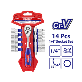 Jeu 14 douilles 1/4" avec cliquet EMTOP ESKT14141