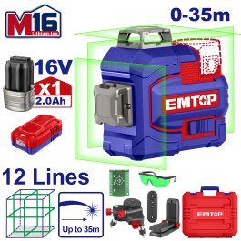 Laser 12 lignes 16v vert 35m EMTOP ESLE12301