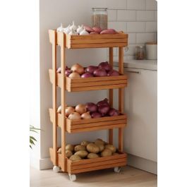  Étagère de Rangement Bois 4 Niveaux – avec Roues