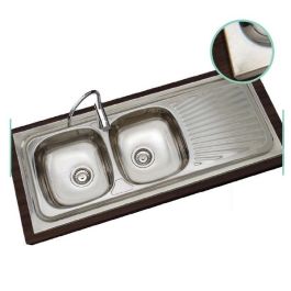 EVIER INOX APPARANT 2 CUVE + 1 ÉGOUTTOIR - MassInox - Banka-140X60