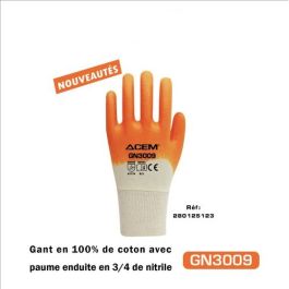 Gants en 100% coton enduits nitrile GN3009 blanc & orange - ACEM