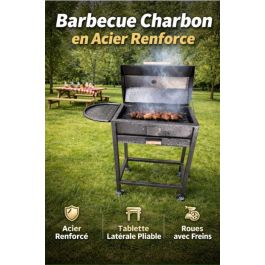 Barbecue charbon en acier renforcé – Largeur 80 cm – Grille 50 cm