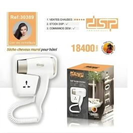 Dsp Sèche-cheveux mural W, blanc et or, idéal pour salle de bain ou hôtel.