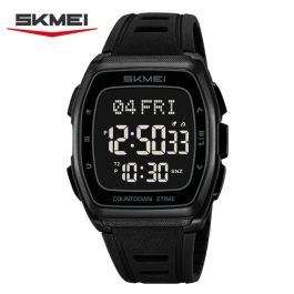Montre chronographe sport pour homme SKMEI 2441 Double fuseau horaire, étanche, montre-bracelet multifonction numérique avec alarme - Noir intégral